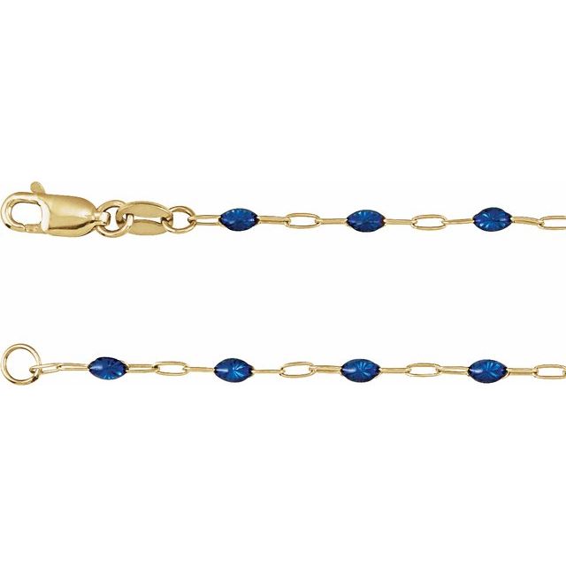 14K Yellow Gold-Filled 1.6 mm Blue Enamel Paperclip-Style 16" Chain