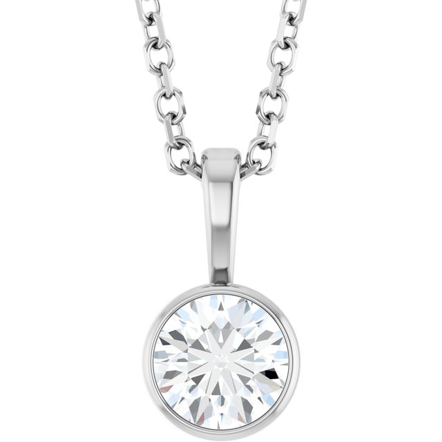 Sterling Silver 1/3 CT Lab-Grown Diamond Bezel-Set Solitaire 16-18" Necklace