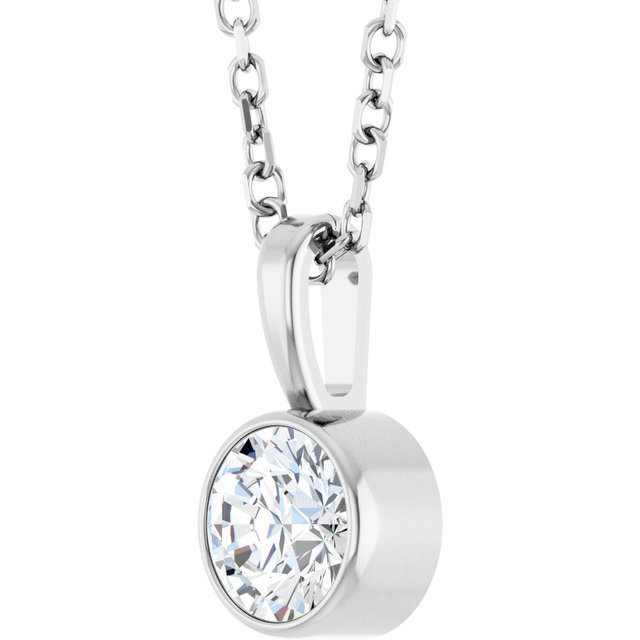 Sterling Silver 1/3 CT Lab-Grown Diamond Bezel-Set Solitaire 16-18" Necklace — view 2