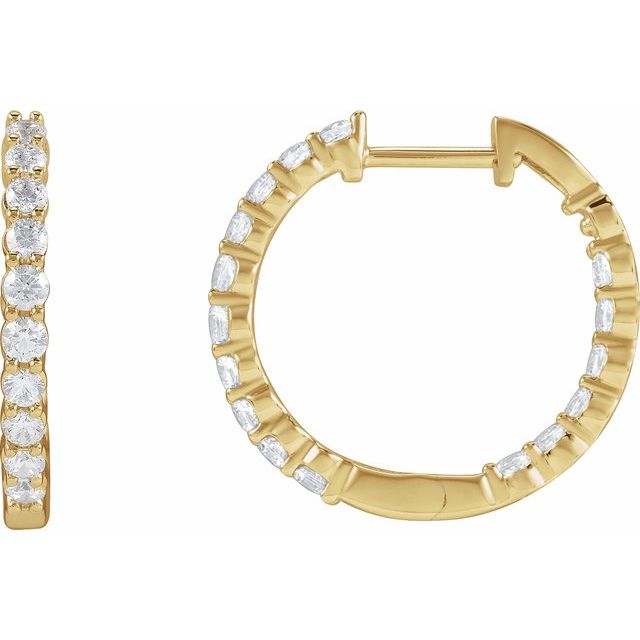 1 ctw Lab-Grown Diamond Inside-Outside Hoop Earrings, 14K Yellow Gold, 19.3 mm