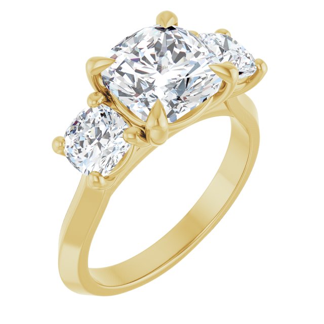 Approx. 2 1/2 CT Old-Mine Lab-Grown Diamond Three-Stone Ring in 14K Yellow Gold, view 1
