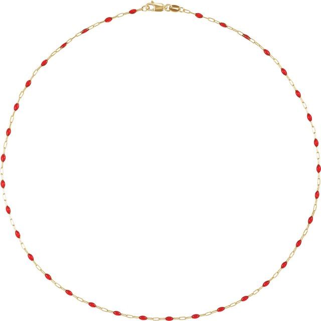 14K Yellow Gold-Filled 1.6 mm Red Enamel Paperclip-Style 16" Chain