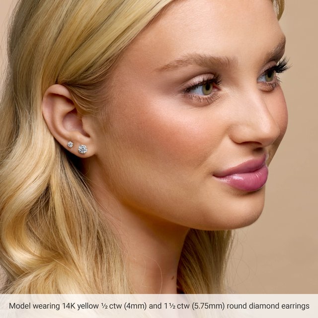 1 1/2 ctw Lab-Grown Diamond Four-Prong Stud Earrings in 14K Yellow Gold — view 3