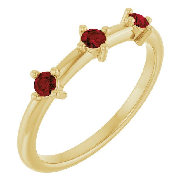 2.5 mm Natural Mozambique Garnet 3-Stone Stackable Ring in 14K Yellow Gold