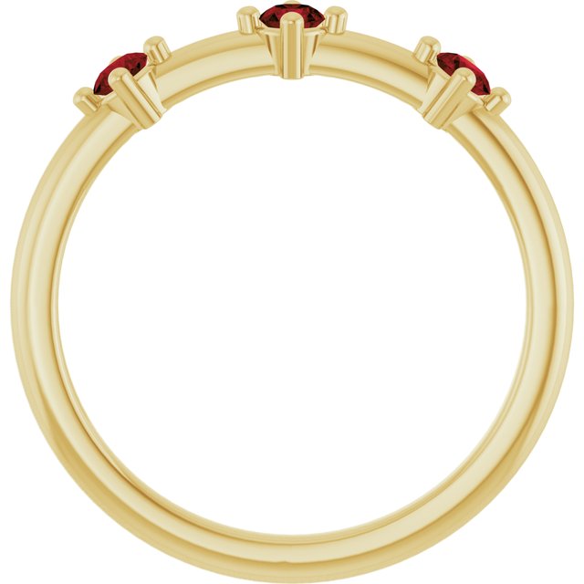 2.5 mm Natural Mozambique Garnet 3-Stone Stackable Ring in 14K Yellow Gold — view 2