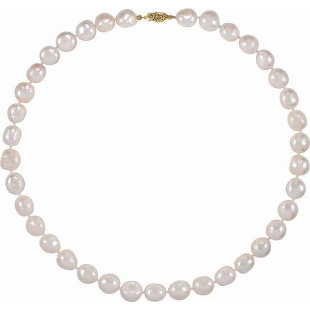 11–12 mm White Baroque Freshwater Pearl Necklace in 14K Yellow Gold, 18 Inches