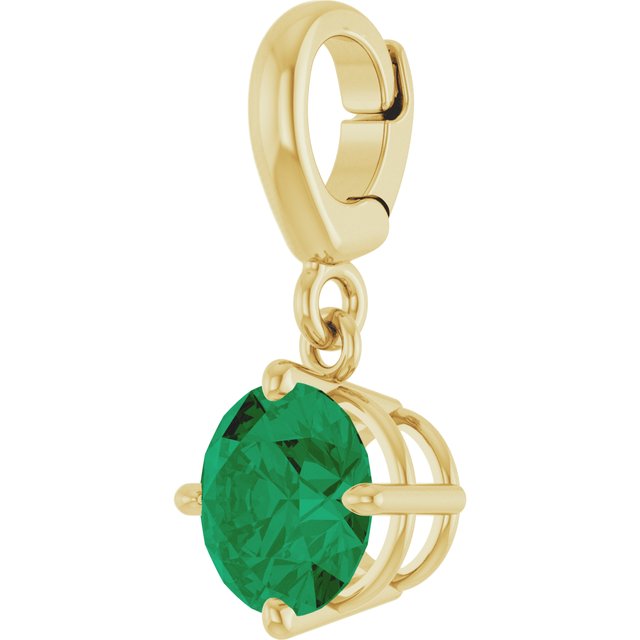 6 mm Lab-Grown Emerald Charm/Pendant in 14K Yellow Gold