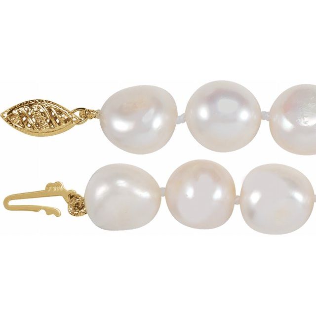 11–12 mm White Baroque Freshwater Pearl Necklace in 14K Yellow Gold, 18 Inches — view 2