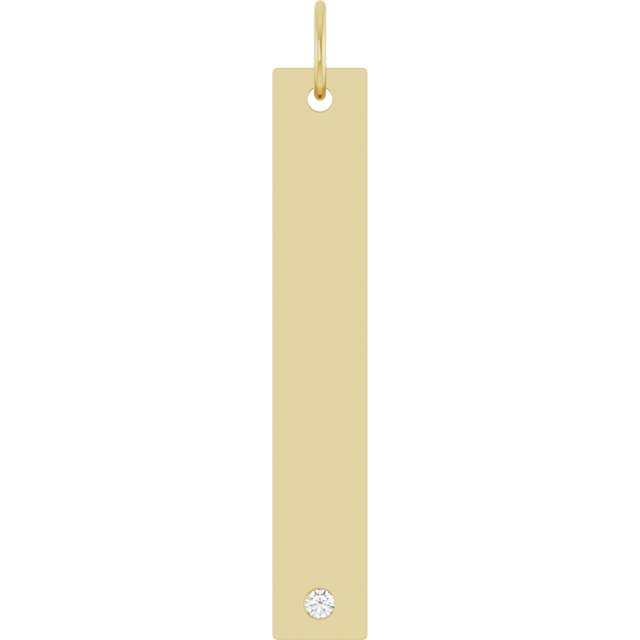 .03 ct Lab-Grown Diamond Engravable Bar Pendant, 14K Yellow Gold, 33.6 x 5 mm
