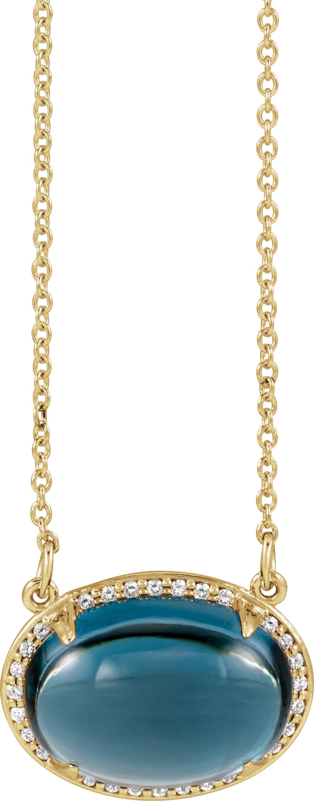 14K Yellow Gold Natural London Blue Topaz & .06 CTW Natural Diamond Halo-Style 16 1/2" Necklace