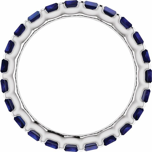 Lab-Grown Blue Sapphire Baguette Eternity Band in 14K White Gold — view 2