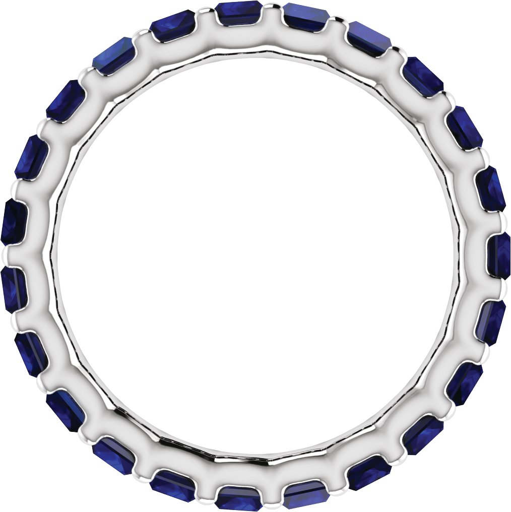 Lab-Grown Blue Sapphire Baguette Eternity Band in 14K White Gold — view 2