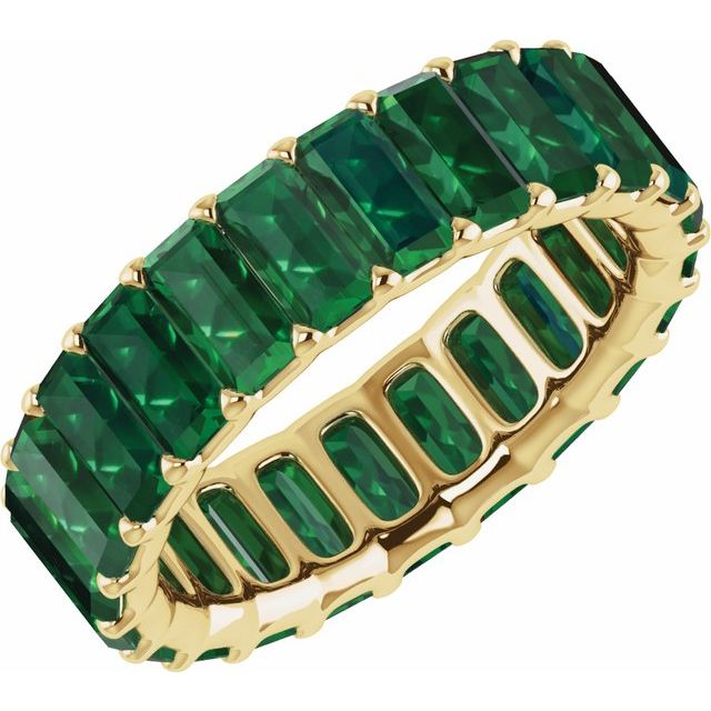 Lab-Grown Emerald Baguette Eternity Band in 14K Yellow Gold, Size 7