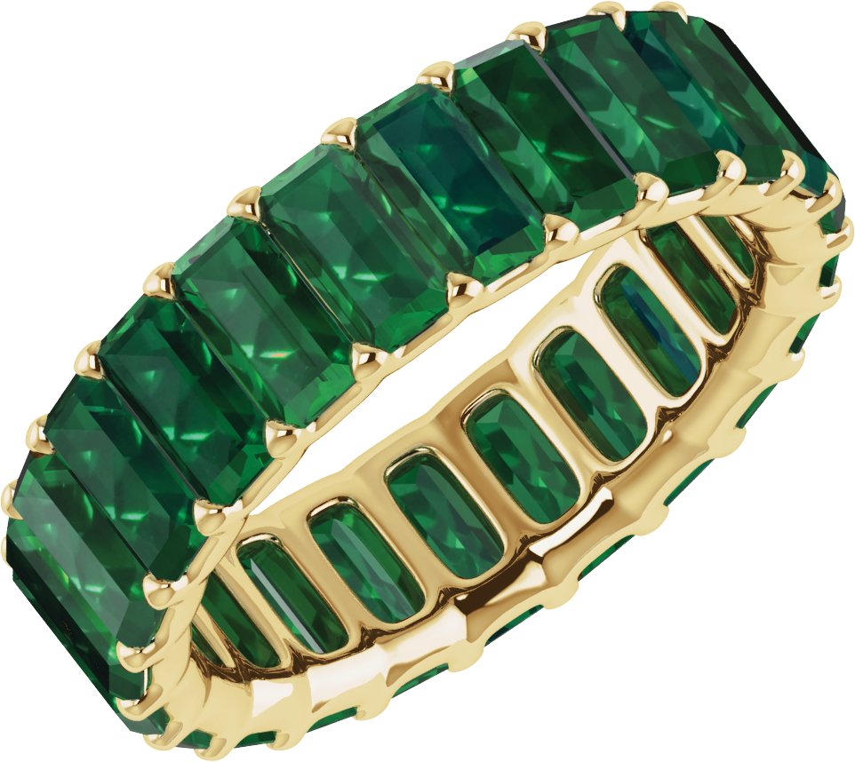 Lab-Grown Emerald Baguette Eternity Band in 14K Yellow Gold, Size 7