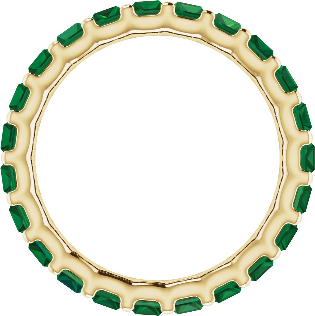 Lab-Grown Emerald Baguette Eternity Band in 14K Yellow Gold — view 2