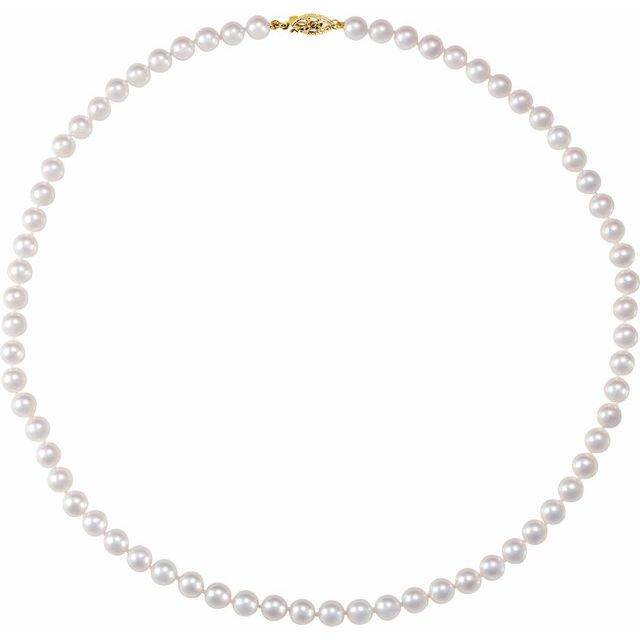6–6.5 mm White Akoya Pearl Necklace in 14K Yellow Gold, 18 Inches