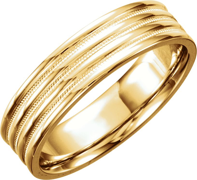 14K Yellow Gold 6 mm Ridged Band with Milgrain