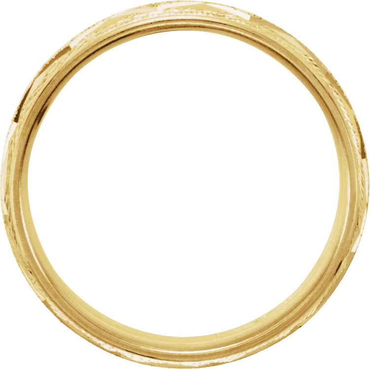 14K Yellow Gold 7 mm Milgrain Edge Geometric Faceted Comfort-Fit Half Round Band
