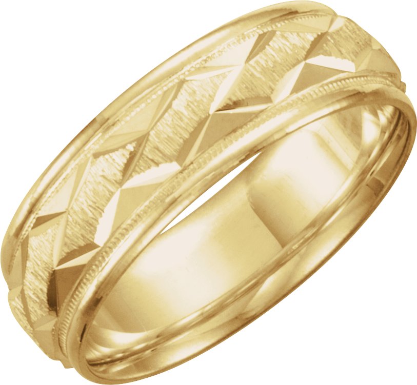 14K Yellow Gold 7 mm Milgrain Edge Geometric Faceted Comfort-Fit Half Round Band