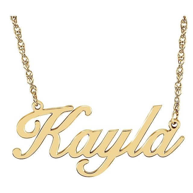 Personalized Script Nameplate Necklace in 14K Yellow Gold, example name shown, view 1