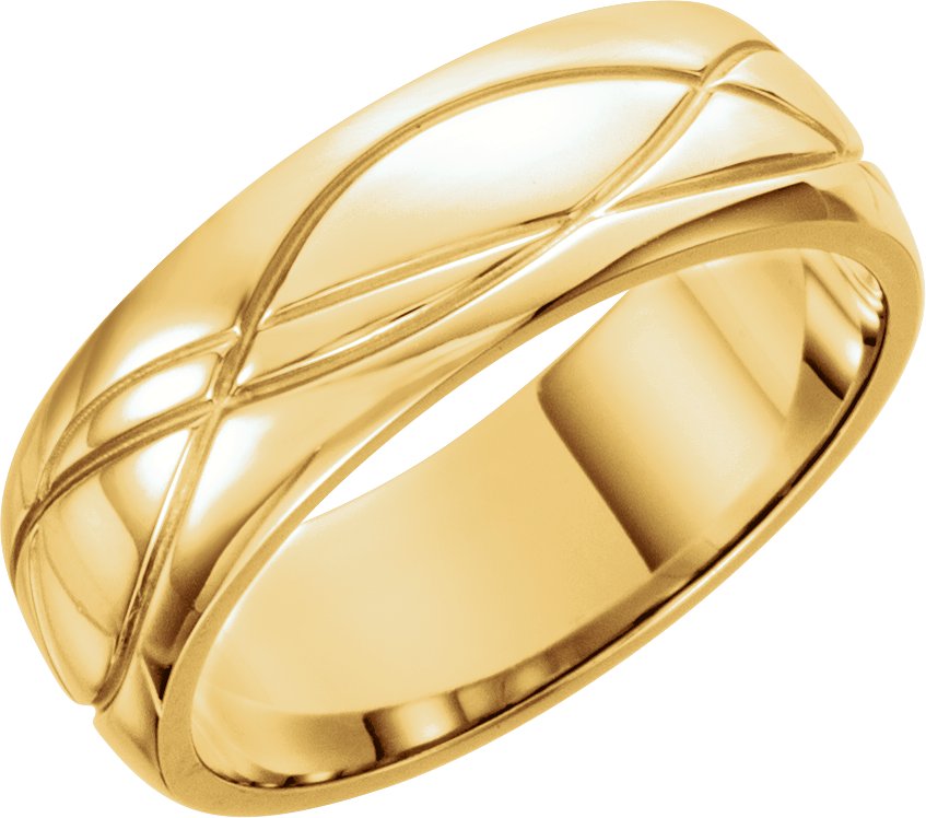 14K Yellow Gold 8 mm Grooved Comfort-Fit Half Round Band