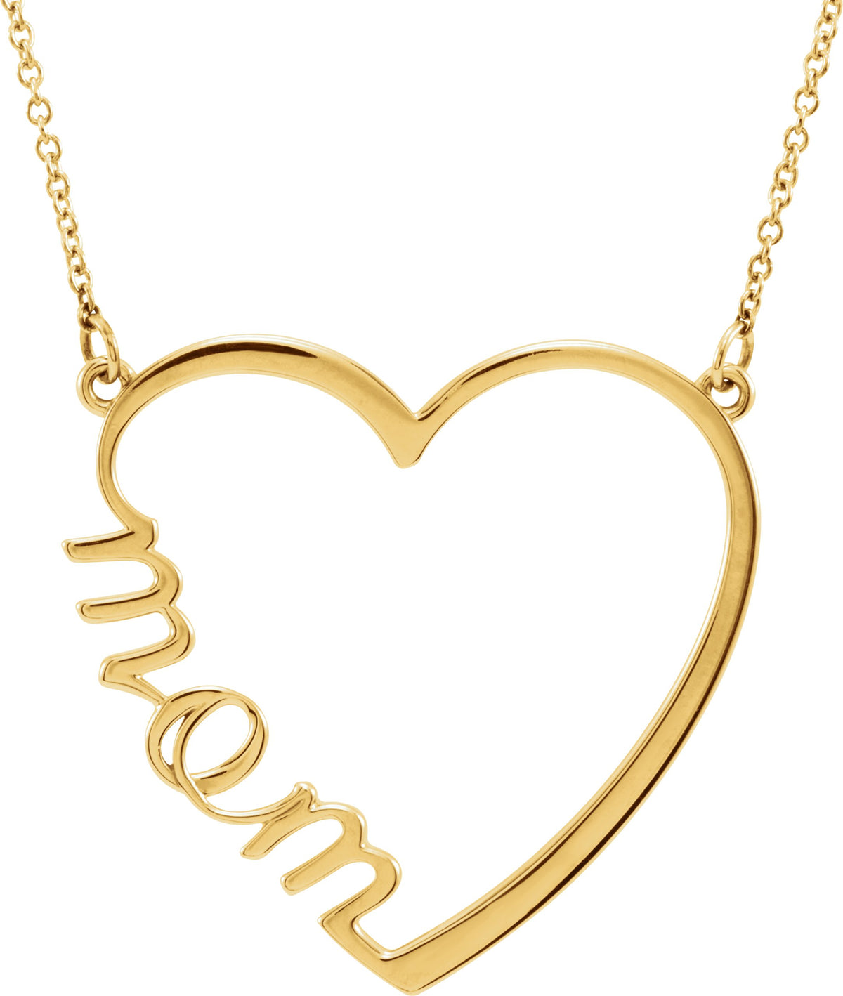 14K Yellow Gold "Mom" Heart 17" Necklace