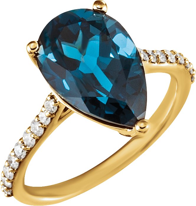 14K Yellow Gold Natural London Blue Topaz & 1/4 CTW Natural Diamond Ring