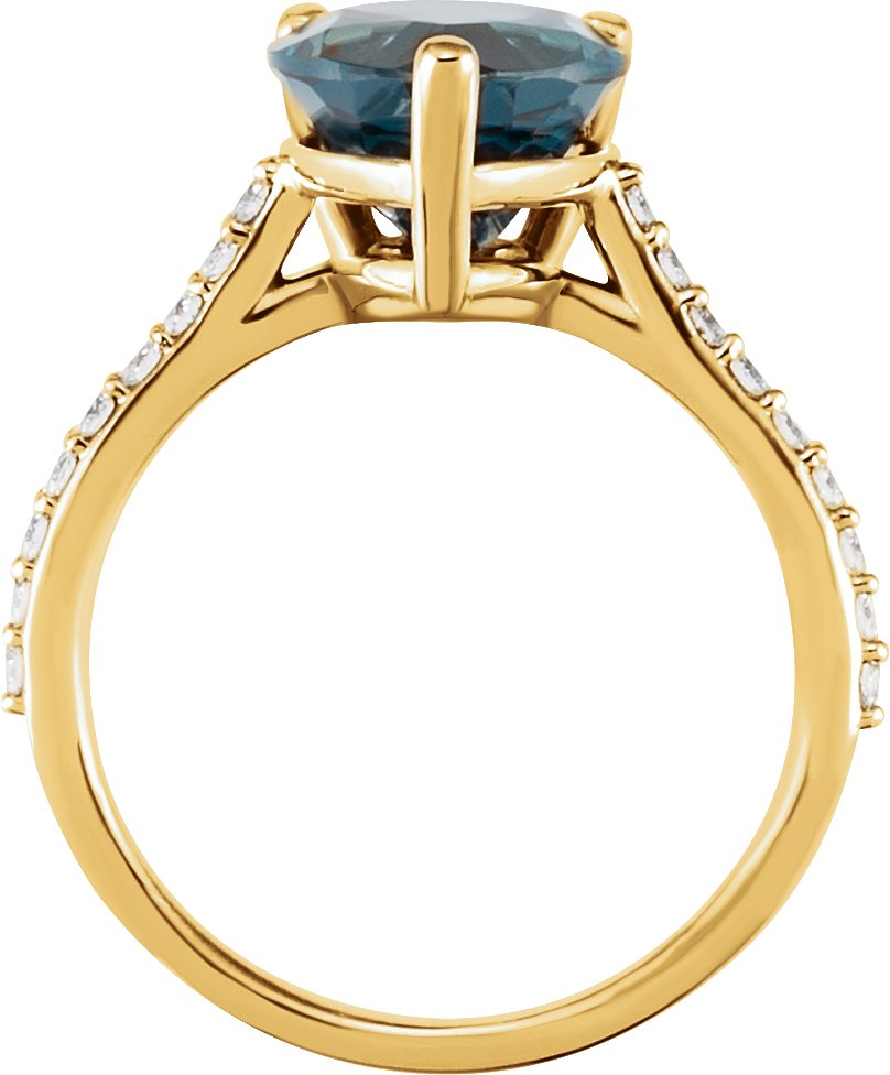 14K Yellow Gold Natural London Blue Topaz & 1/4 CTW Natural Diamond Ring