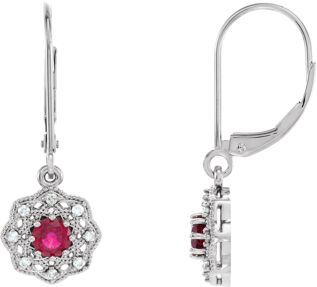 14K White Gold Natural Ruby & 1/10 CTW Natural Diamond Halo-Style Earrings