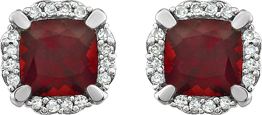 14K White Gold Natural Mozambique Garnet & 1/10 CTW Natural Diamond Earrings