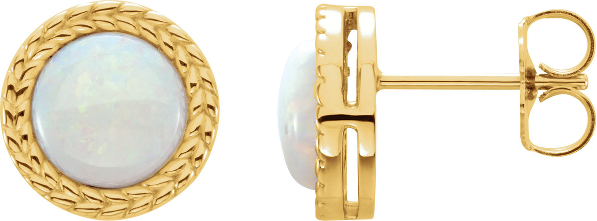 14K Yellow Gold Natural White Opal Bezel-Set Leaf Earrings