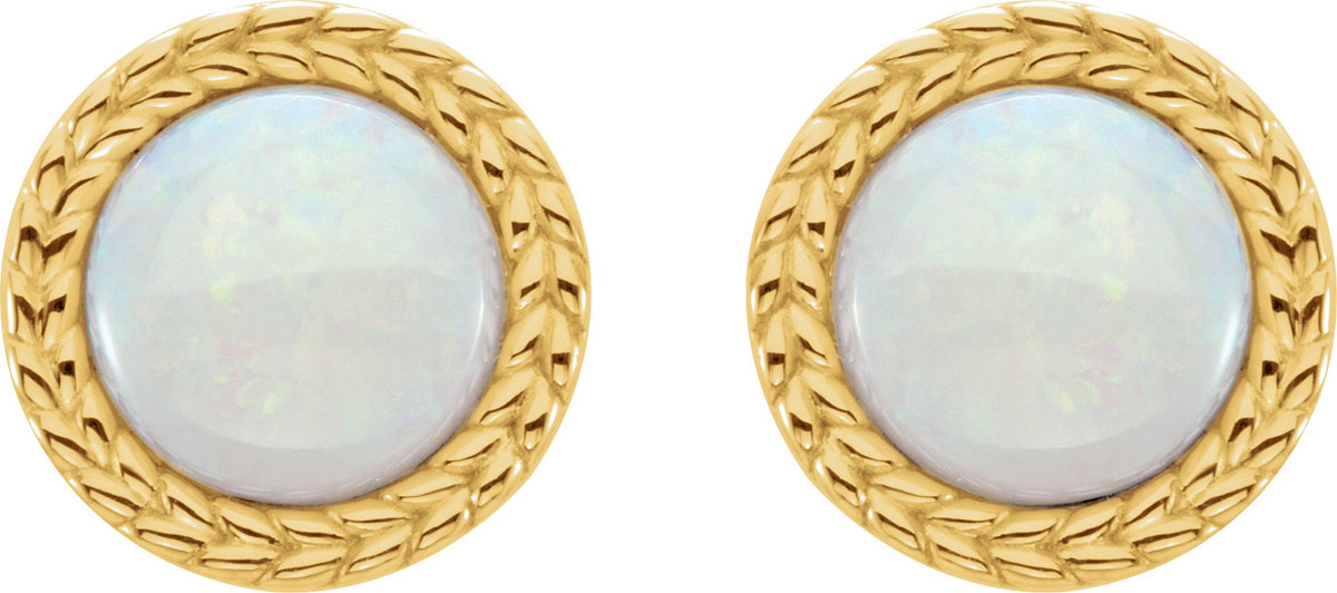 14K Yellow Gold Natural White Opal Bezel-Set Leaf Earrings