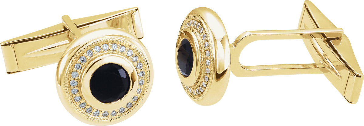 14K Yellow Gold Natural Black Onyx & 1/8 CTW Natural Diamond Cuff Links