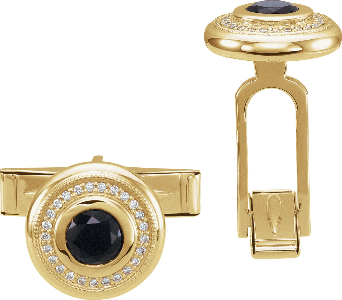 14K Yellow Gold Natural Black Onyx & 1/8 CTW Natural Diamond Cuff Links