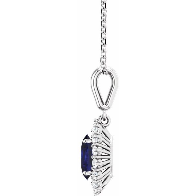14K White Lab-Grown Blue Sapphire & 1/3 CTW Natural Diamond 18" Necklace