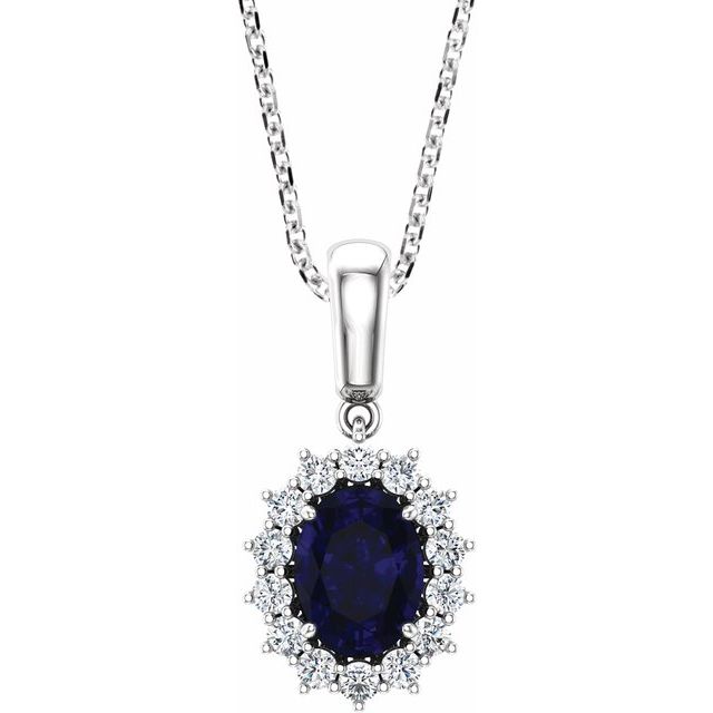 14K White Lab-Grown Blue Sapphire & 1/3 CTW Natural Diamond 18" Necklace