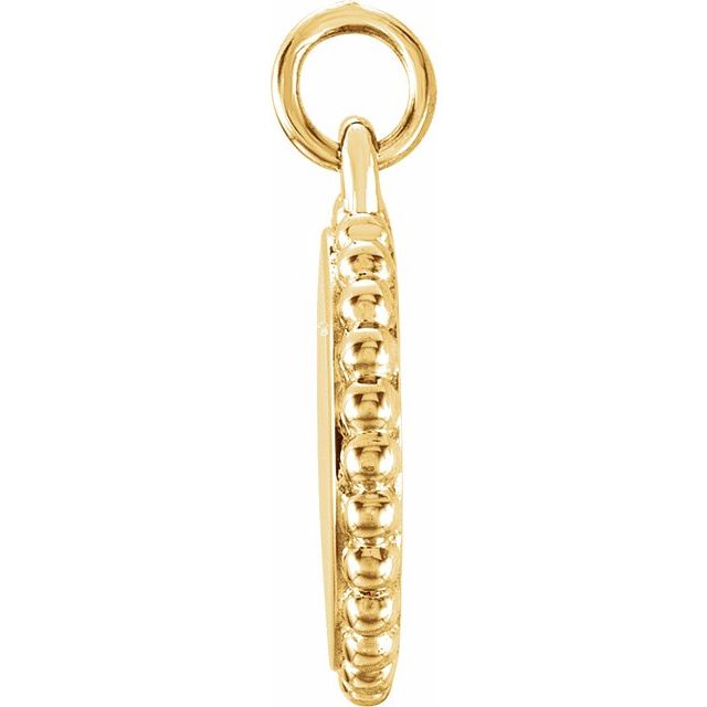 15.3 × 11.7 mm Engravable Beaded Disc Charm/Pendant in 14K Yellow Gold — view 5