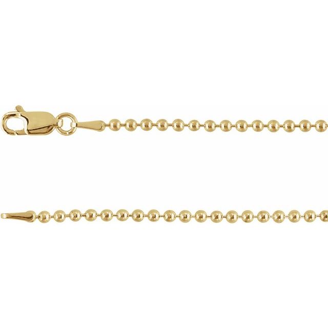 2 mm Hollow Bead Chain in 14K Yellow Gold, 18 Inches