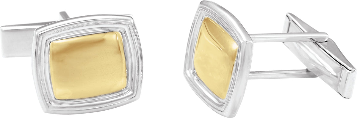 Sterling Silver & 14K Yellow Gold 14x16 mm Square Cuff Links
