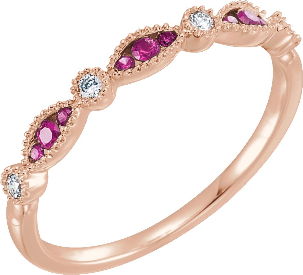 14K Rose Gold Natural Ruby & .07 CTW Natural Diamond Anniversary Band