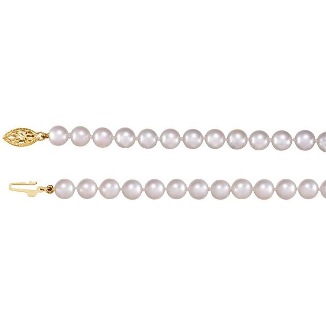 6–6.5 mm White Akoya Pearl Necklace in 14K Yellow Gold, 18 Inches — view 2