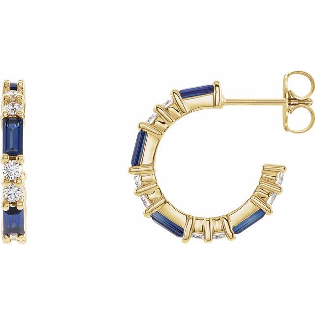 14K Yellow Natural Blue Sapphire & 1/2 CTW Natural Diamond 17.2 mm Hoop Earrings