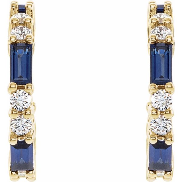 14K Yellow Natural Blue Sapphire & 1/2 CTW Natural Diamond 17.2 mm Hoop Earrings