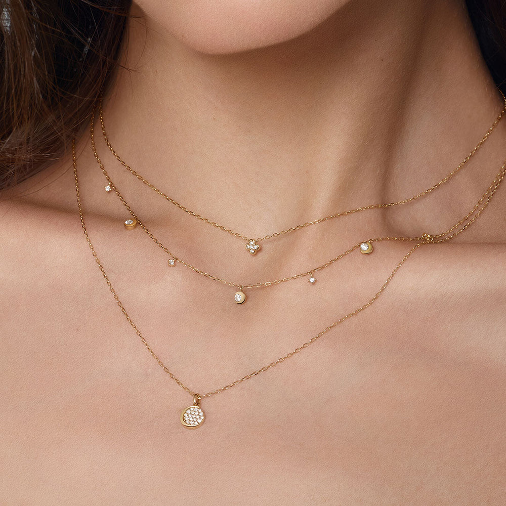 Elegant 14K Solid Gold Lab-Grown Diamond Clover Pendant Necklace Delicate Fine Jewelry