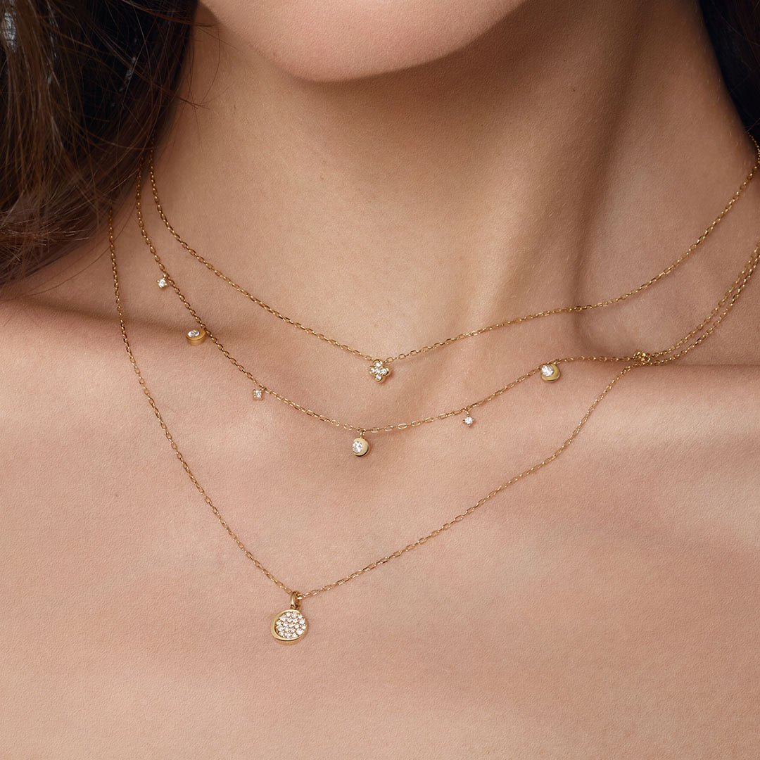 Elegant 14K Solid Gold Lab-Grown Diamond Clover Pendant Necklace Delicate Fine Jewelry