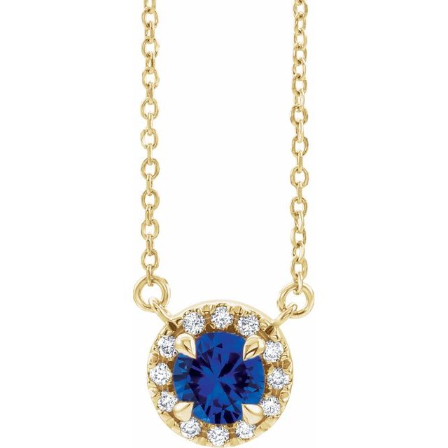 14K Yellow 3 mm Natural Blue Sapphire & .03 CTW Natural Diamond 18" Necklace