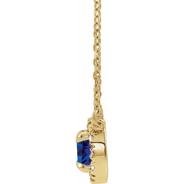 14K Yellow 3 mm Natural Blue Sapphire & .03 CTW Natural Diamond 18" Necklace