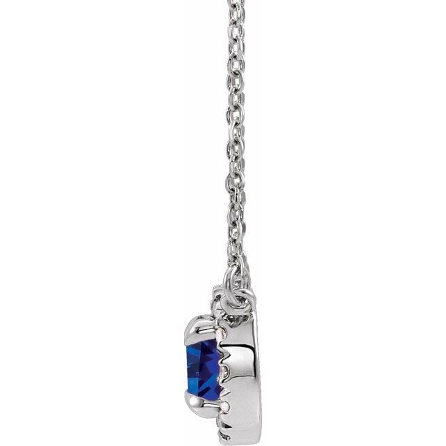 14K White 3 mm Natual Blue Sapphire & .03 CTW Natual Diamond 16" Necklace