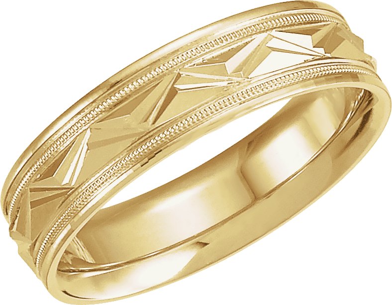 14K Yellow Gold 6 mm Design Band with Milgrain