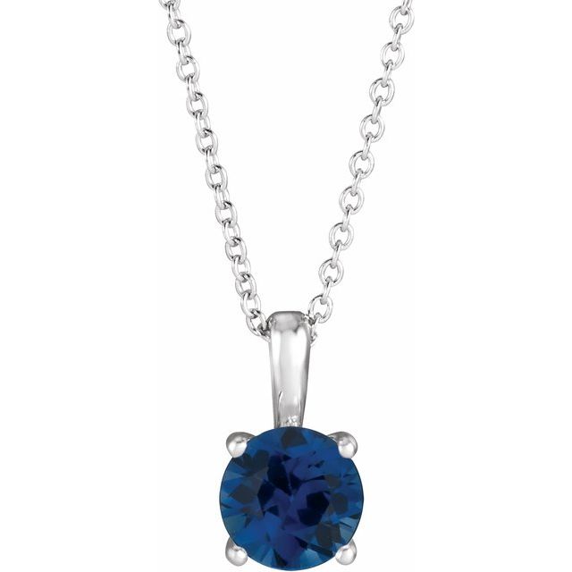 14K White 4 mm Natural Blue Sapphire 16-18" Necklace